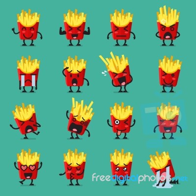 French Fries Character Emoji Set Stock Image