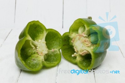 Fresh And Colorful Green Bell Pepper Sliced Stock Photo
