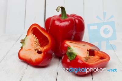 Fresh And Colorful Red Bell Peppers Stock Photo