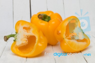 Fresh And Colorful Yellow Bell Peppers Stock Photo