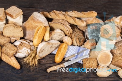 Fresh Assortment Of Baked Bread Varieties Stock Photo