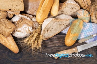 Fresh Assortment Of Baked Bread Varieties Stock Photo