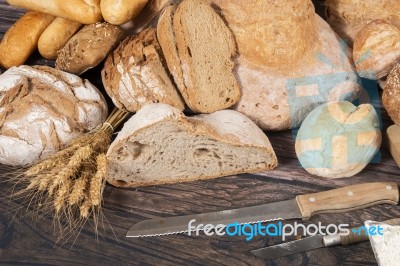 Fresh Assortment Of Baked Bread Varieties Stock Photo