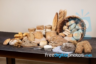 Fresh Assortment Of Baked Bread Varieties Stock Photo