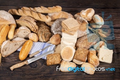 Fresh Assortment Of Baked Bread Varieties Stock Photo