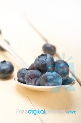 Fresh Blueberry On Silver Spoon Stock Photo