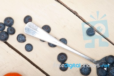 Fresh Blueberry On Silver Spoon Stock Photo