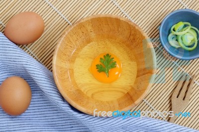 Fresh Eggs On A Wooden Rustic Background Stock Photo