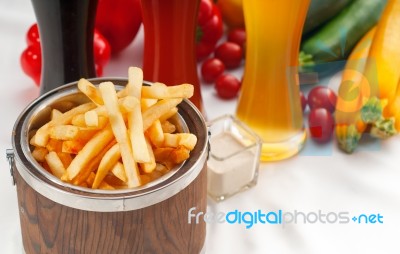 Fresh French Fries On A Bucket Stock Photo