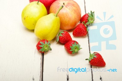 Fresh Fruits Apples Pears And Strawberrys Stock Photo