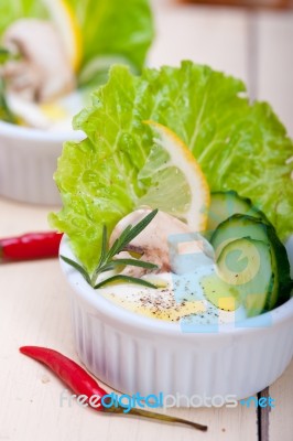 Fresh Garlic Cheese Dip Salad Stock Photo