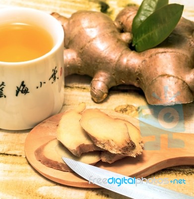 Fresh Ginger Tea Represents Spices Refresh And Beverages Stock Photo