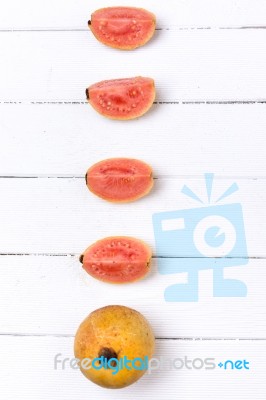 Fresh Guava Fruits On A White Background Stock Photo