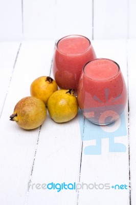 Fresh Guava Juice On A White Background Stock Photo