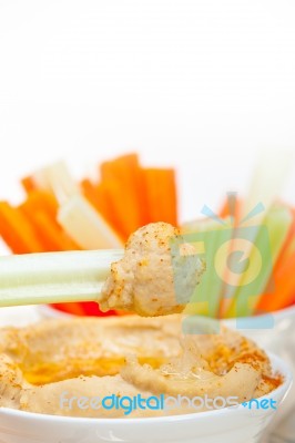 Fresh Hummus Dip With Raw Carrot And Celery Stock Photo Fresh Hummus Dip With Raw Carrot And Celery Stock Photo