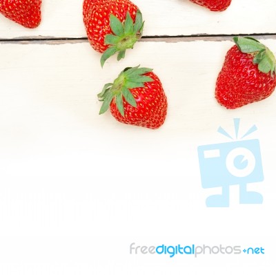 Fresh Organic Strawberry Over White Wood Stock Photo