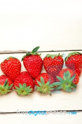 Fresh Organic Strawberry Over White Wood Stock Photo