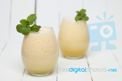 Fresh Pineapple Juice Isolated On A White Background Stock Photo