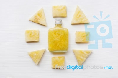 Fresh Pineapple Juice On White, Healthy Vitamin Drink Stock Photo