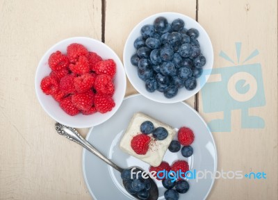 Fresh Raspberry And Blueberry Cake Stock Photo