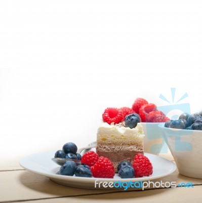 Fresh Raspberry And Blueberry Cake Stock Photo