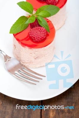 Fresh Raspberry Cake Mousse Dessert Stock Photo