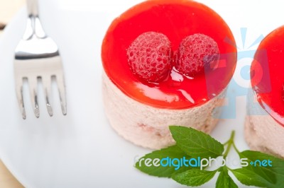 Fresh Raspberry Cake Mousse Dessert Stock Photo