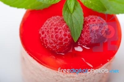 Fresh Raspberry Cake Mousse Dessert Stock Photo