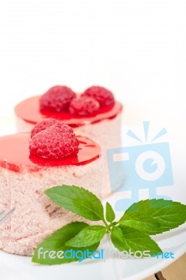 Fresh Raspberry Cake Mousse Dessert Stock Photo