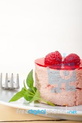 Fresh Raspberry Cake Mousse Dessert Stock Photo