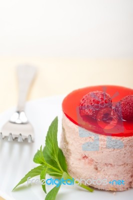 Fresh Raspberry Cake Mousse Dessert Stock Photo