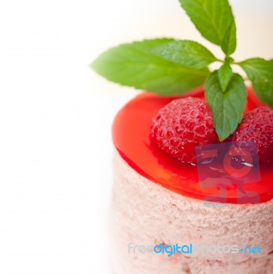 Fresh Raspberry Cake Mousse Dessert Stock Photo