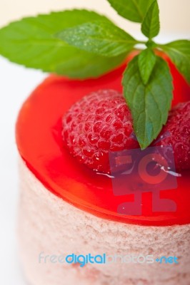 Fresh Raspberry Cake Mousse Dessert Stock Photo