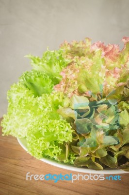 Fresh Salad Vegetable On Wooden Background Stock Photo