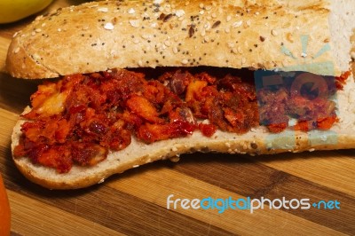 Fresh Sandwich Of Chorizo Stock Photo