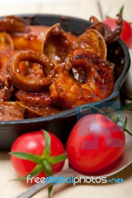 Fresh Seafoos Stew On An Iron Skillet Stock Photo