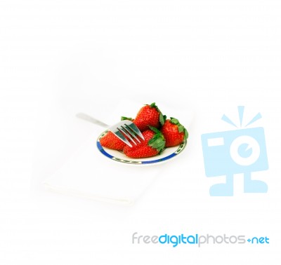 Fresh Strawberries Dish Over White Stock Photo