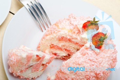 Fresh Strawberry And Whipped Cream Dessert Stock Photo