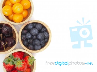 Fresh Summer Fruits, Cherry, Strawberry, Cape Gooseberry And Blu… Stock Photo