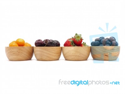 Fresh Summer Fruits, Cherry, Strawberry, Cape Gooseberry And Blu… Stock Photo