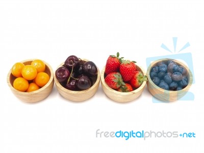 Fresh Summer Fruits, Cherry, Strawberry, Cape Gooseberry And Blu… Stock Photo