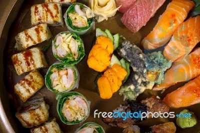 Fresh Sushi Choice Combination Assortment Selection Stock Photo