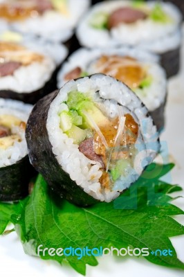 Fresh Sushi Choice Combination Assortment Selection Stock Photo