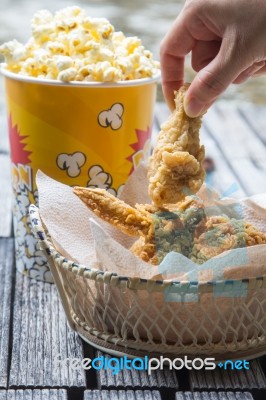 Fried Chicken And Popcorn Stock Photo