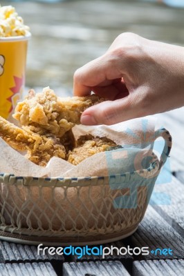 Fried Chicken And Popcorn Stock Photo