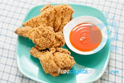 Fried Chicken With Chili Sauce Stock Photo