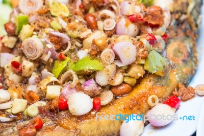 Fried Fish Salad Stock Photo