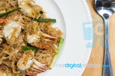 Fried Noodles With Crab Stock Photo