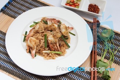 Fried Noodles With Crab Stock Photo