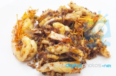 Fried Shrimp With Garlic And Pepper, Thai Food Stock Photo